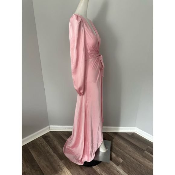 NWT MAC DUGGAL DRAPED FAUX WRAP PUFF SLEEVED HIGH LOW GOWN ROSE PINK 12 55624 - Picture 4 of 7